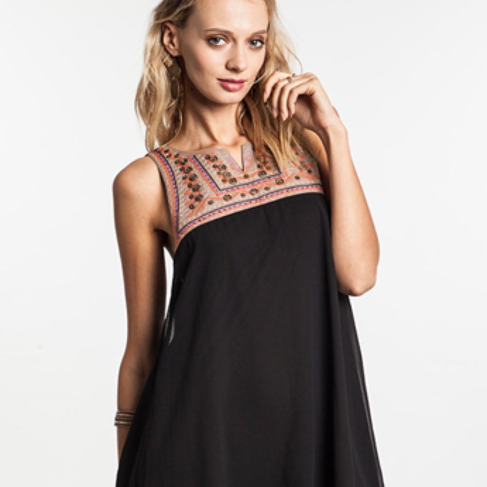 Black Boho Beaded Chiffon Dress